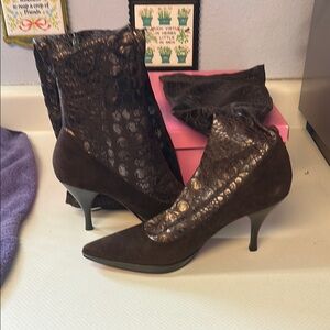 Nina Dark Brown Patterned Heeled Boots